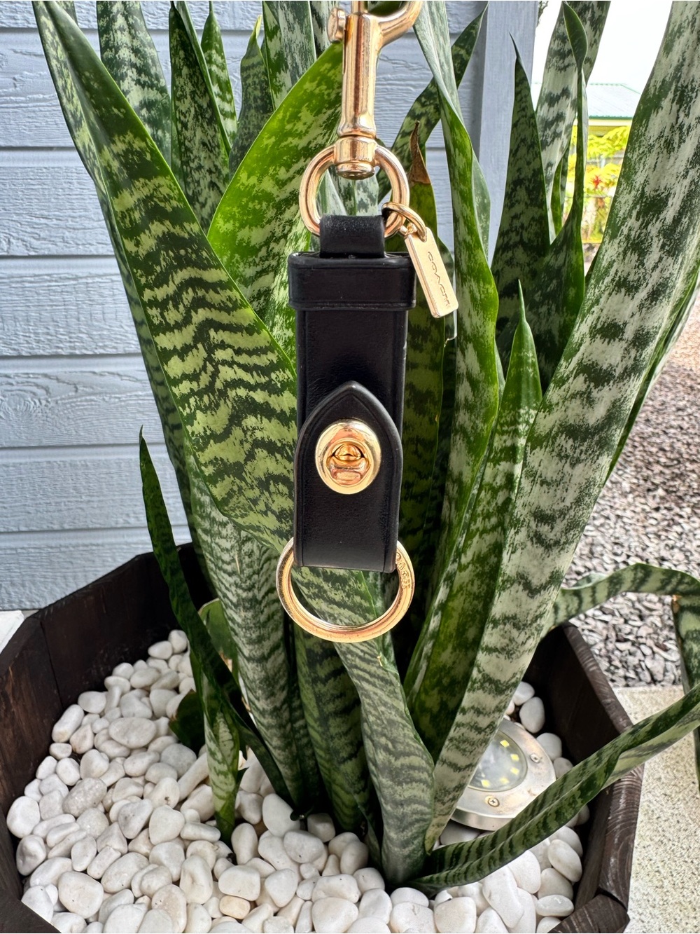Coach Black Leather Turnlock Key Fob Bag Charm Gold Tone Keychain